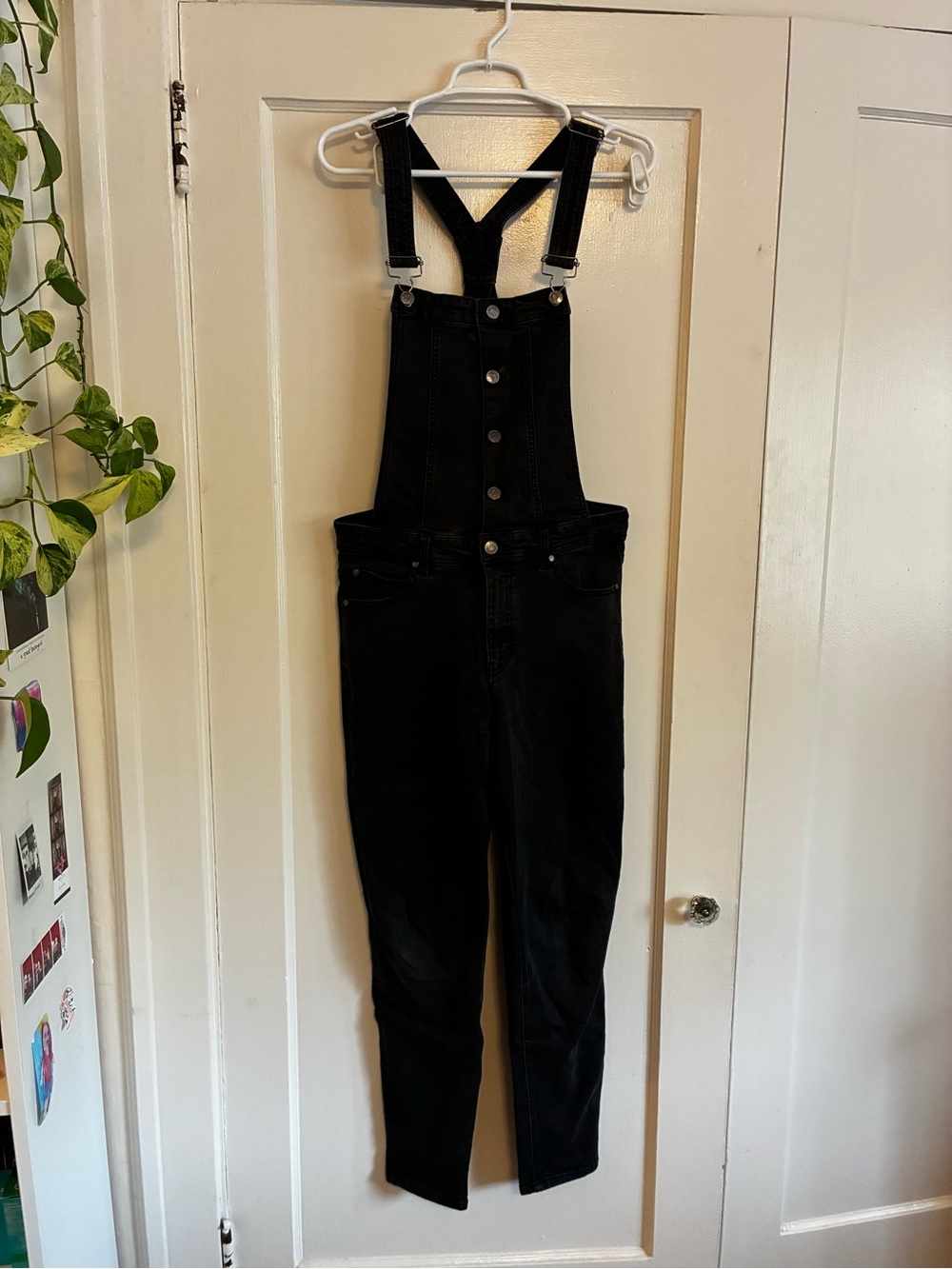 Black denim overalls